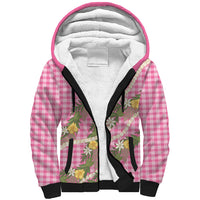 Aloha Puakenikeni Anthurium Pikake Lei Sherpa Hoodie Tropical Pink Hawaiian Palaka Pattern LT9 Unisex Pink - Polynesian Pride