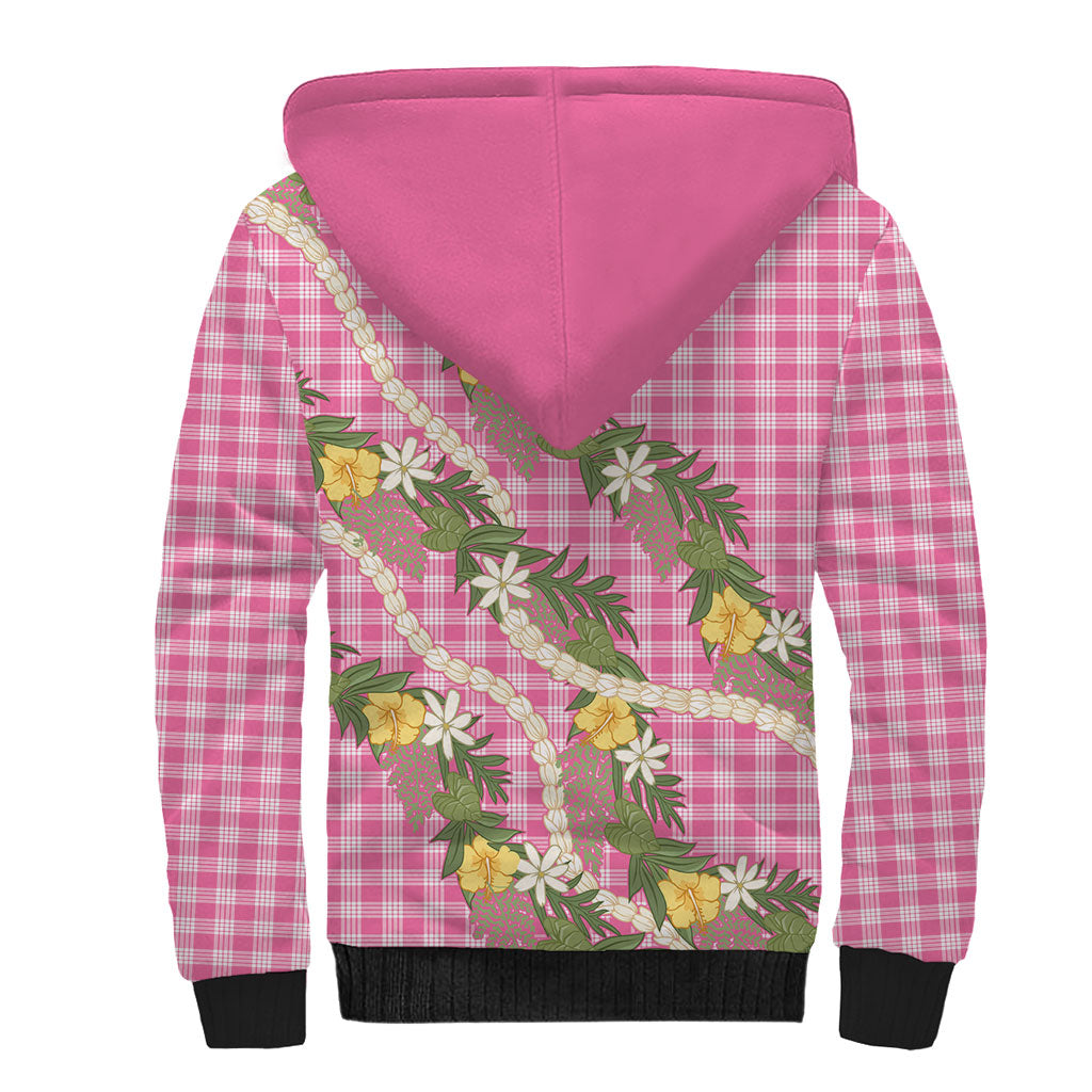 Aloha Puakenikeni Anthurium Pikake Lei Sherpa Hoodie Tropical Pink Hawaiian Palaka Pattern LT9 - Polynesian Pride