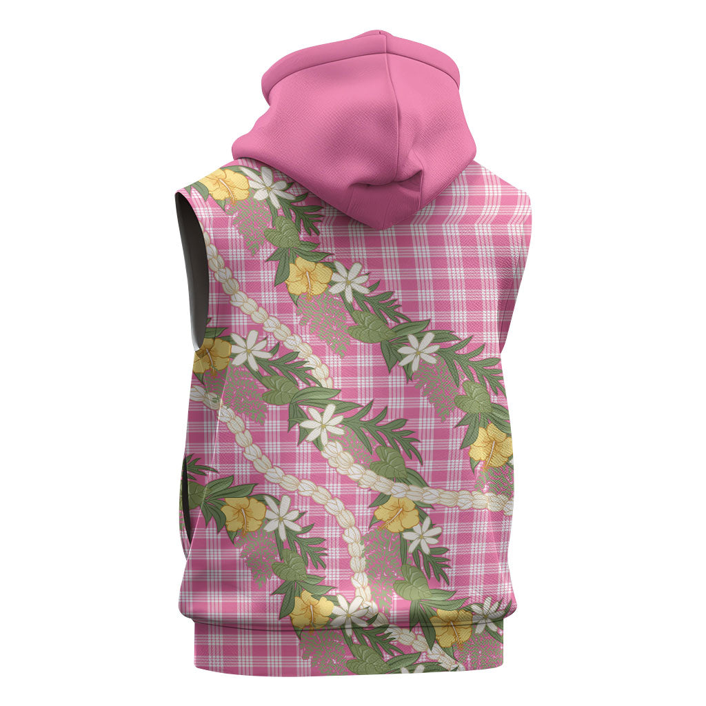Aloha Puakenikeni Anthurium Pikake Lei Sleeveless Hoodie Tropical Pink Hawaiian Palaka Pattern