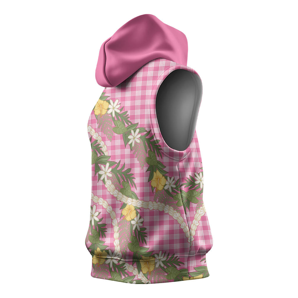 Aloha Puakenikeni Anthurium Pikake Lei Sleeveless Hoodie Tropical Pink Hawaiian Palaka Pattern