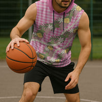 Aloha Puakenikeni Anthurium Pikake Lei Sleeveless Hoodie Tropical Pink Hawaiian Palaka Pattern