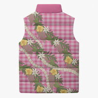 Aloha Puakenikeni Anthurium Pikake Lei Sleeveless Puffer Jacket Tropical Pink Hawaiian Palaka Pattern