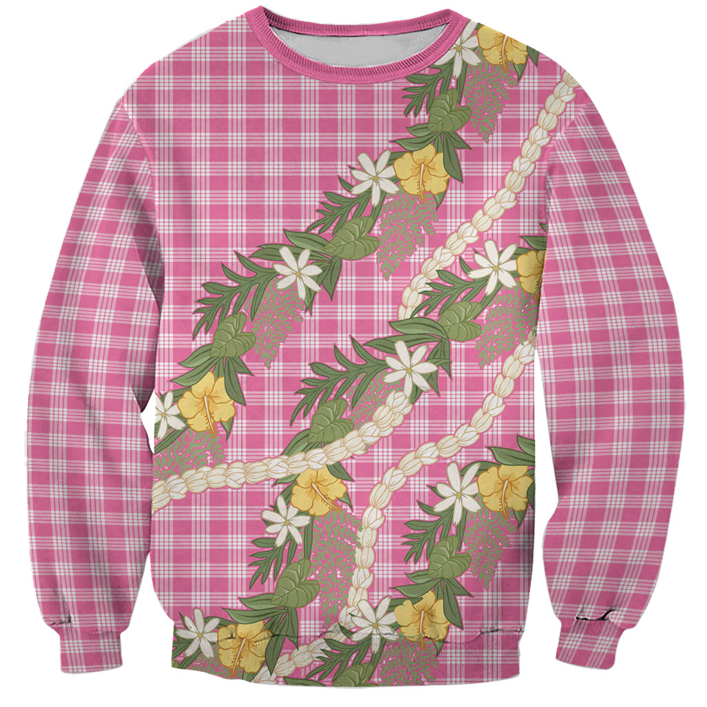 Aloha Puakenikeni Anthurium Pikake Lei Sweatshirt Tropical Pink Hawaiian Palaka Pattern LT9 Unisex Pink - Polynesian Pride