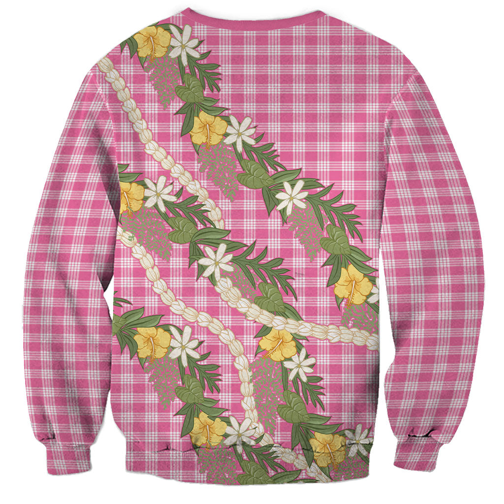 Aloha Puakenikeni Anthurium Pikake Lei Sweatshirt Tropical Pink Hawaiian Palaka Pattern LT9 - Polynesian Pride