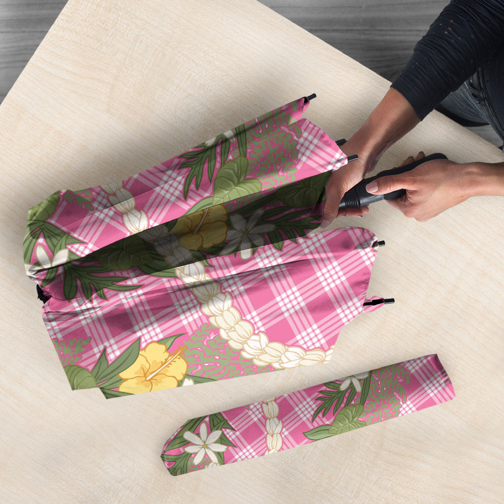 Aloha Puakenikeni Anthurium Pikake Lei Umbrella Tropical Pink Hawaiian Palaka Pattern