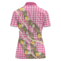Aloha Puakenikeni Anthurium Pikake Lei Women Polo Shirt Tropical Pink Hawaiian Palaka Pattern