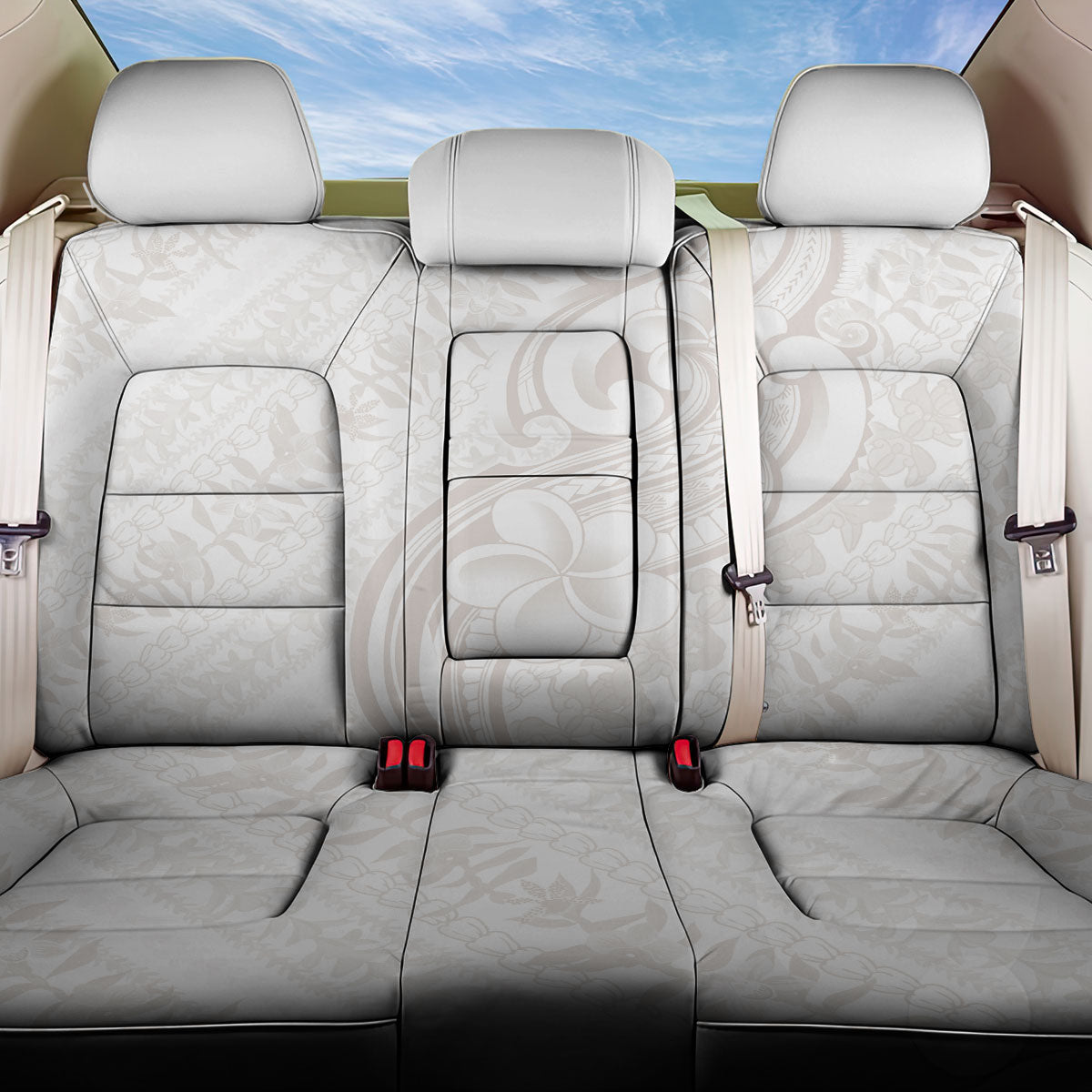 Hawaii Plumeria Lokelani Pikake Lei Back Car Seat Cover Sandy Beige Polynesian Tattoo