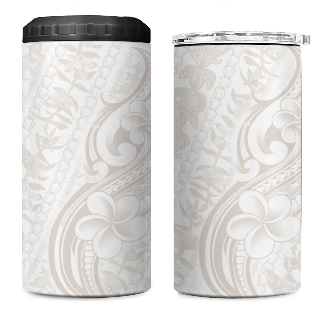 Hawaii Plumeria Lokelani Pikake Lei 4 in 1 Can Cooler Tumbler Sandy Beige Polynesian Tattoo