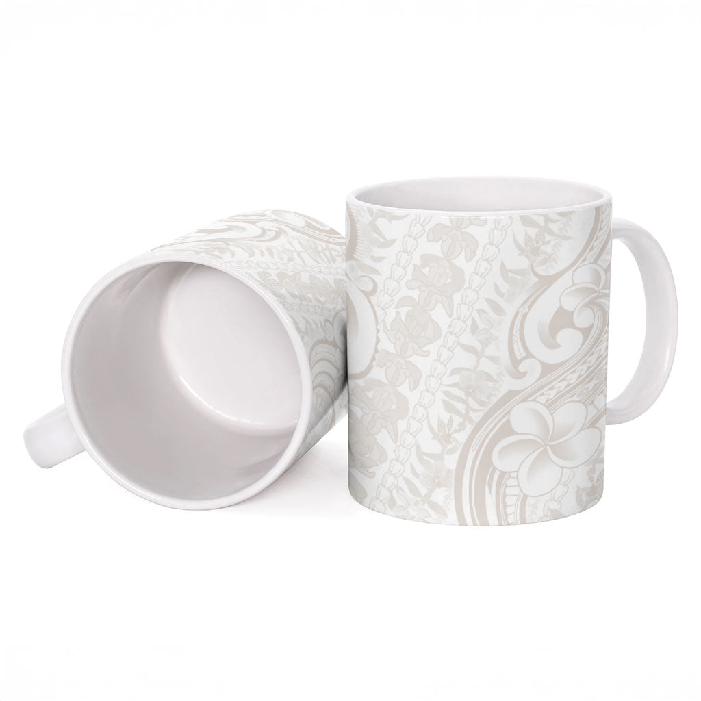 Hawaii Plumeria Lokelani Pikake Lei Ceramic Mug Sandy Beige Polynesian Tattoo