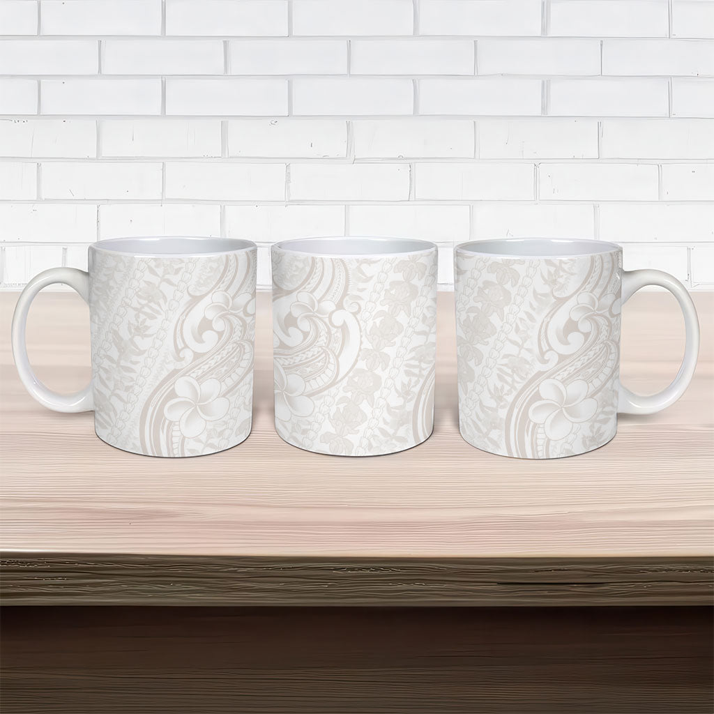 Hawaii Plumeria Lokelani Pikake Lei Ceramic Mug Sandy Beige Polynesian Tattoo