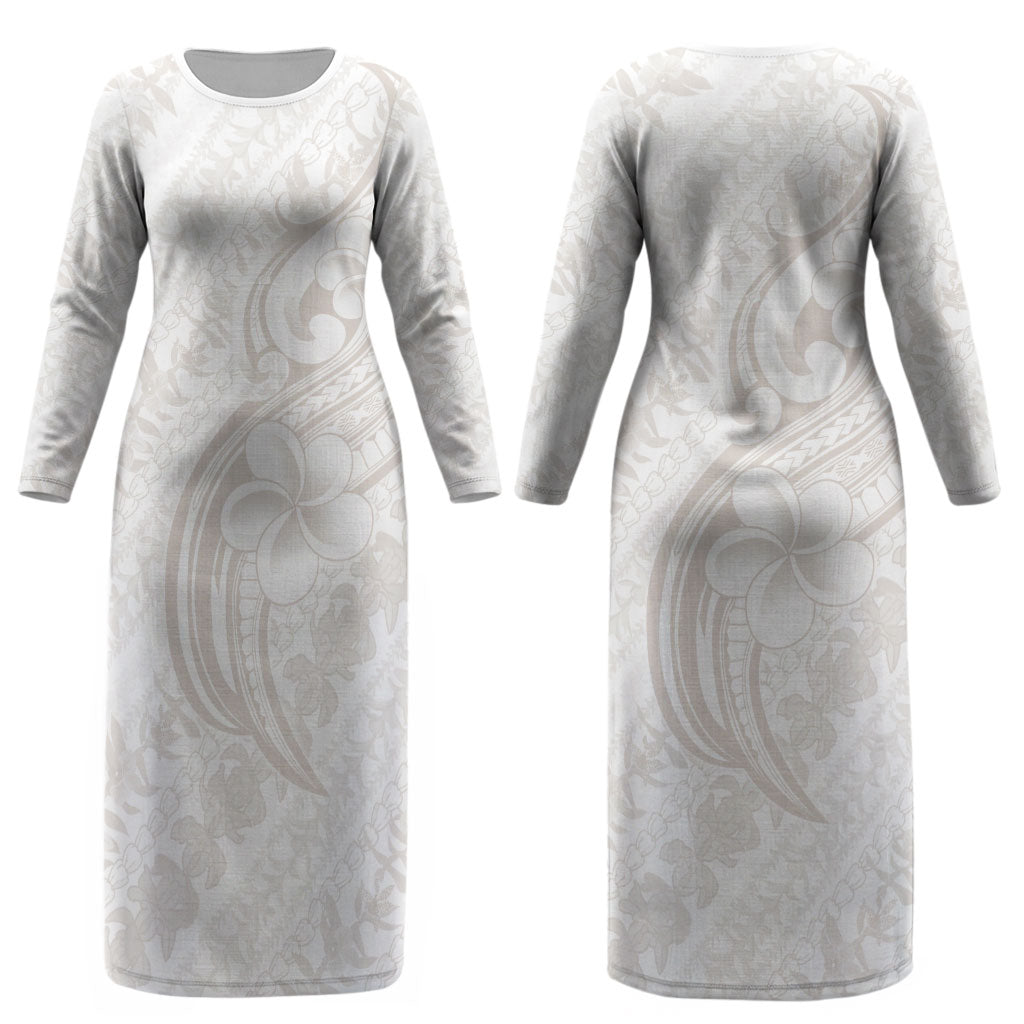 Hawaii Plumeria Lokelani Pikake Lei Couples Matching Long Sleeve Bodycon Dress and Long Sleeve Button Shirt Sandy Beige Polynesian Tattoo LT9 - Polynesian Pride
