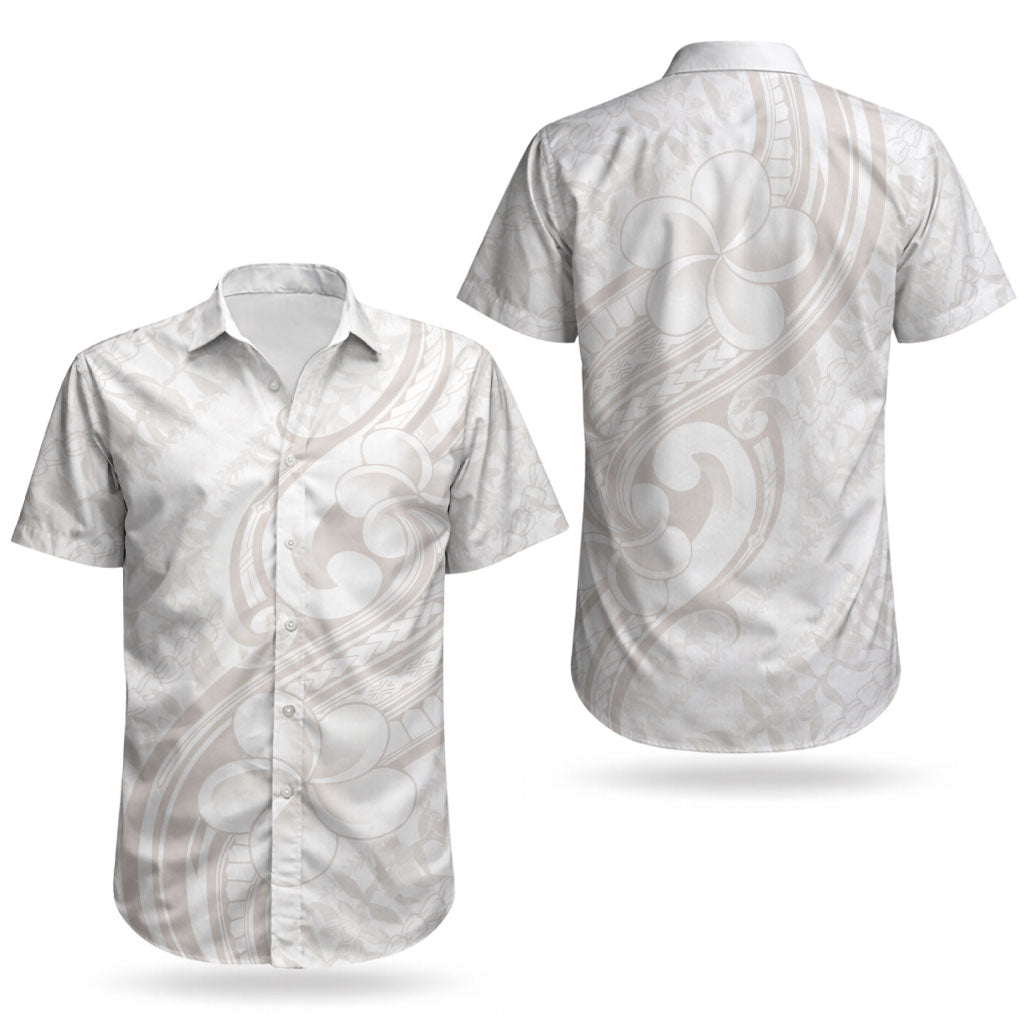 Hawaii Plumeria Lokelani Pikake Lei Couples Matching Off Shoulder Maxi Dress and Hawaiian Shirt Sandy Beige Polynesian Tattoo LT9 - Polynesian Pride