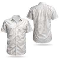 Hawaii Plumeria Lokelani Pikake Lei Couples Matching Off Shoulder Short Dress and Hawaiian Shirt Sandy Beige Polynesian Tattoo LT9 - Polynesian Pride