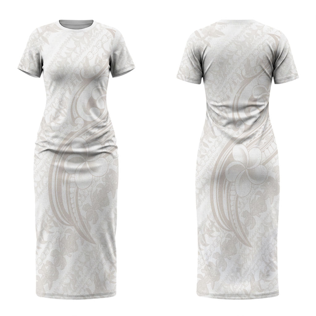 Hawaii Plumeria Lokelani Pikake Lei Couples Matching Short Sleeve Bodycon Dress and Long Sleeve Button Shirt Sandy Beige Polynesian Tattoo LT9 - Polynesian Pride