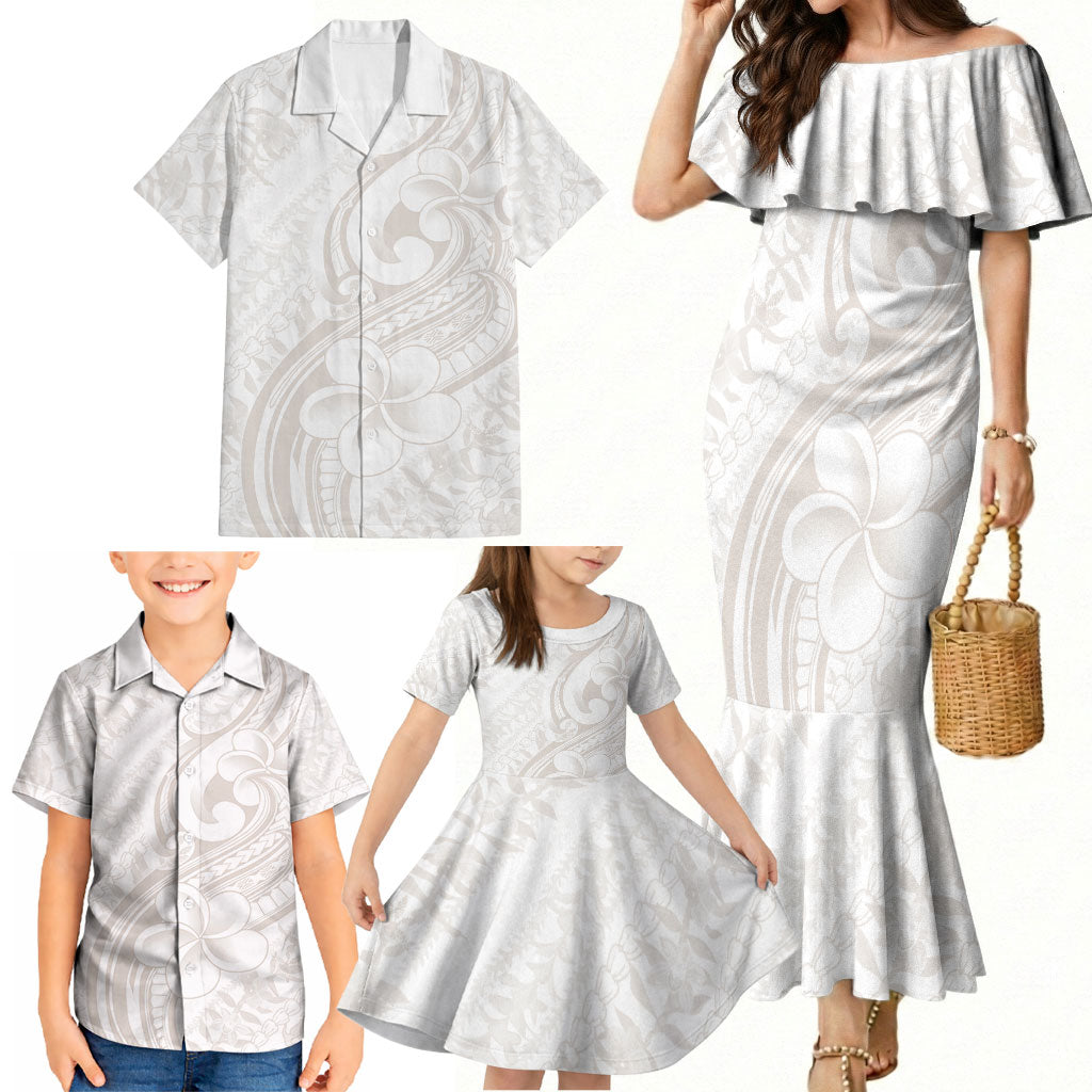 Hawaii Plumeria Lokelani Pikake Lei Family Matching Mermaid Dress and Hawaiian Shirt Sandy Beige Polynesian Tattoo LT9 - Polynesian Pride