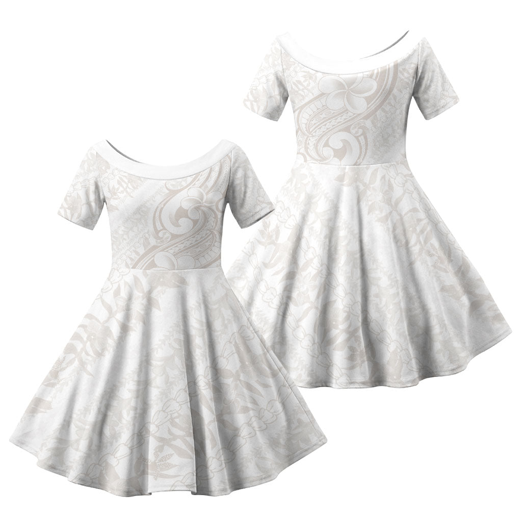 Hawaii Plumeria Lokelani Pikake Lei Family Matching Mermaid Dress and Hawaiian Shirt Sandy Beige Polynesian Tattoo LT9 Daughter's Dress Beige - Polynesian Pride