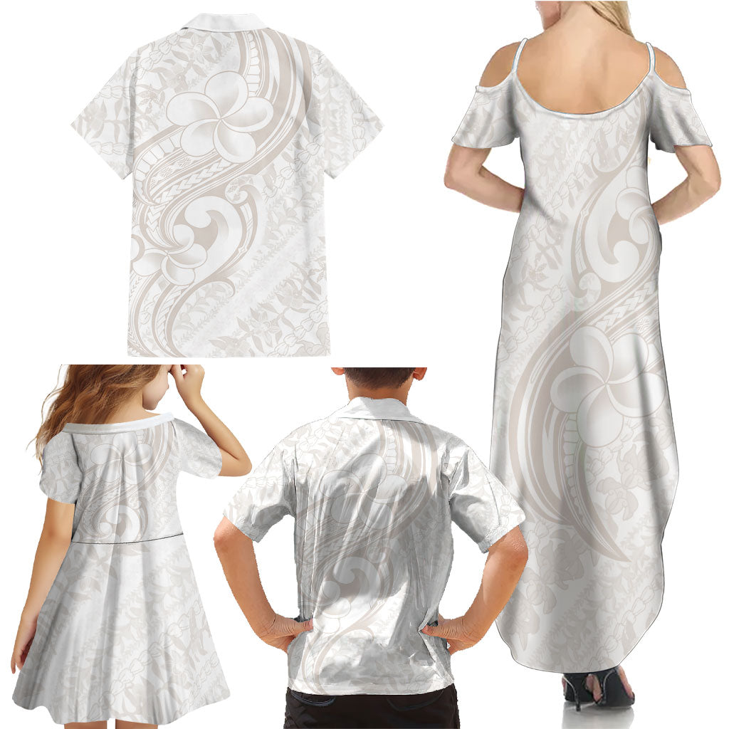 Hawaii Plumeria Lokelani Pikake Lei Family Matching Summer Maxi Dress and Hawaiian Shirt Sandy Beige Polynesian Tattoo