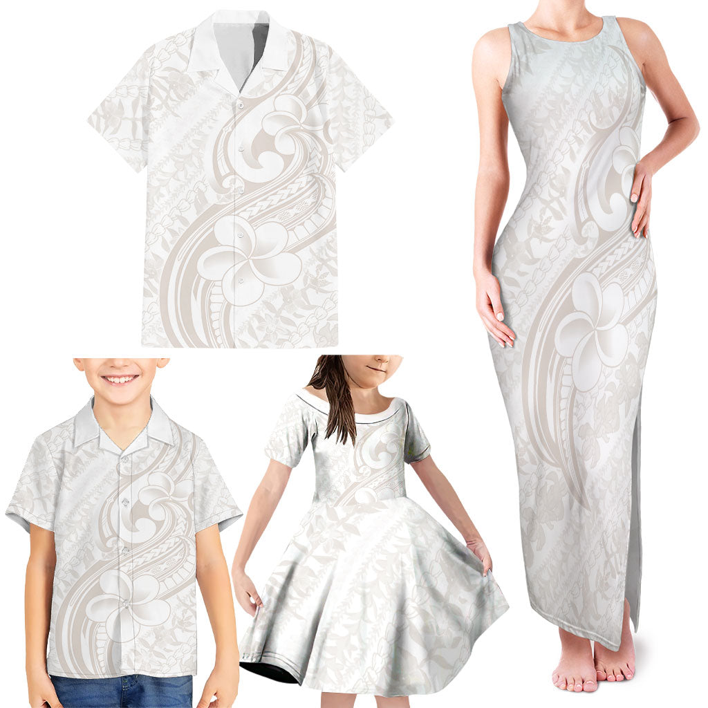 Hawaii Plumeria Lokelani Pikake Lei Family Matching Tank Maxi Dress and Hawaiian Shirt Sandy Beige Polynesian Tattoo