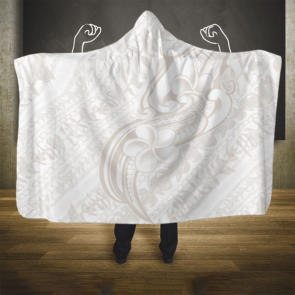 Hawaii Plumeria Lokelani Pikake Lei Hooded Blanket Sandy Beige Polynesian Tattoo