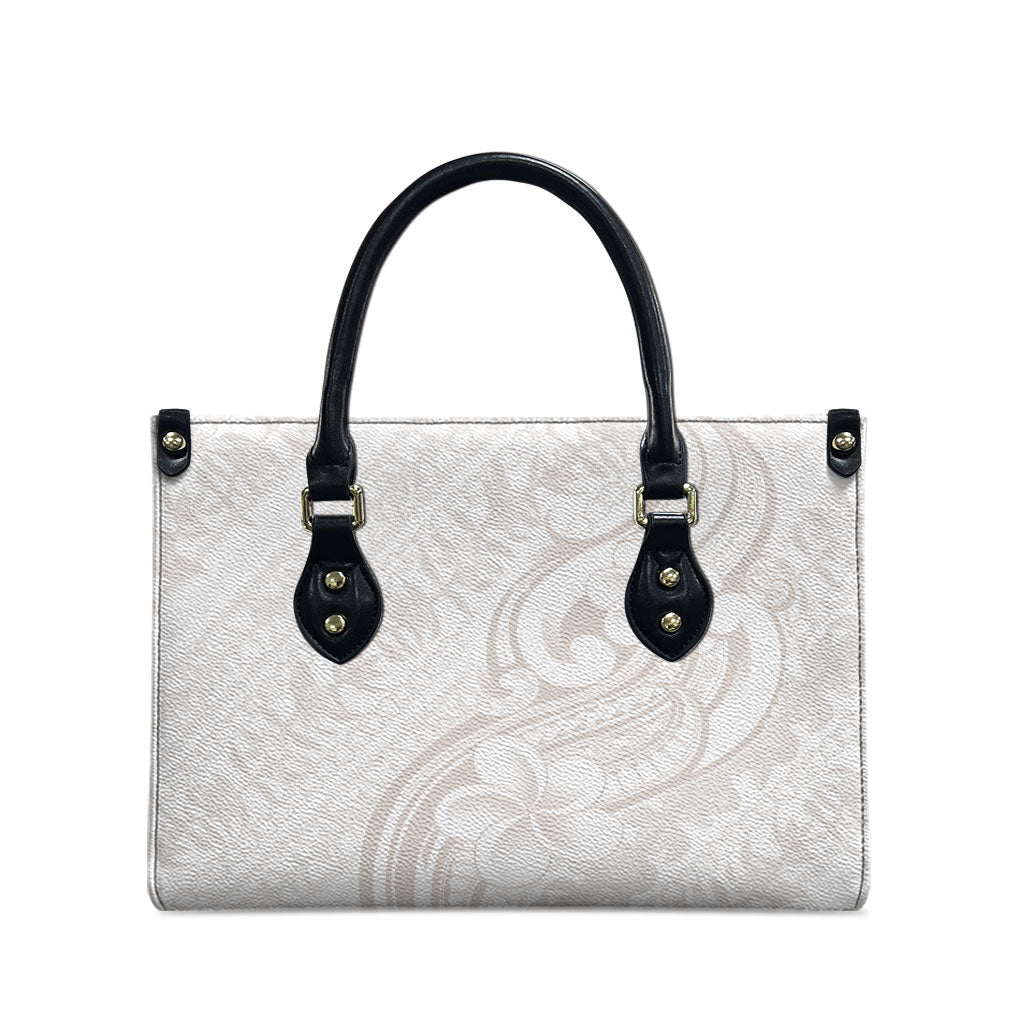 Hawaii Plumeria Lokelani Pikake Lei Leather Bag Sandy Beige Polynesian Tattoo