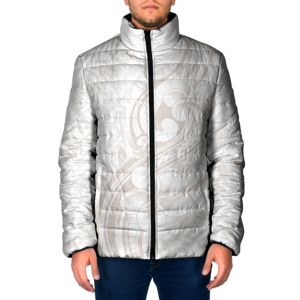 Hawaii Plumeria Lokelani Pikake Lei Padded Jacket Sandy Beige Polynesian Tattoo