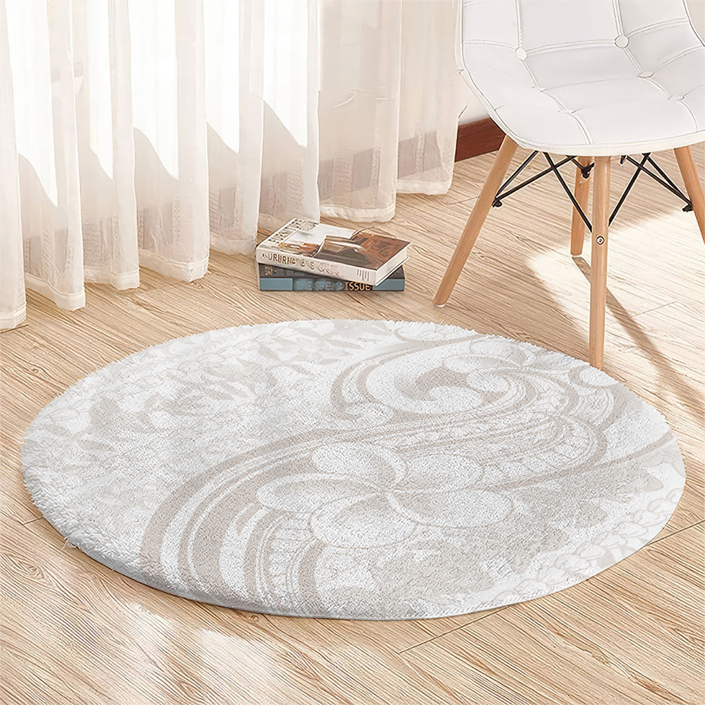 Hawaii Plumeria Lokelani Pikake Lei Round Carpet Sandy Beige Polynesian Tattoo