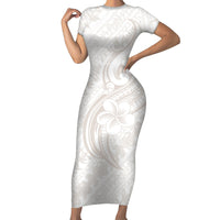 Hawaii Plumeria Lokelani Pikake Lei Short Sleeve Bodycon Dress Sandy Beige Polynesian Tattoo
