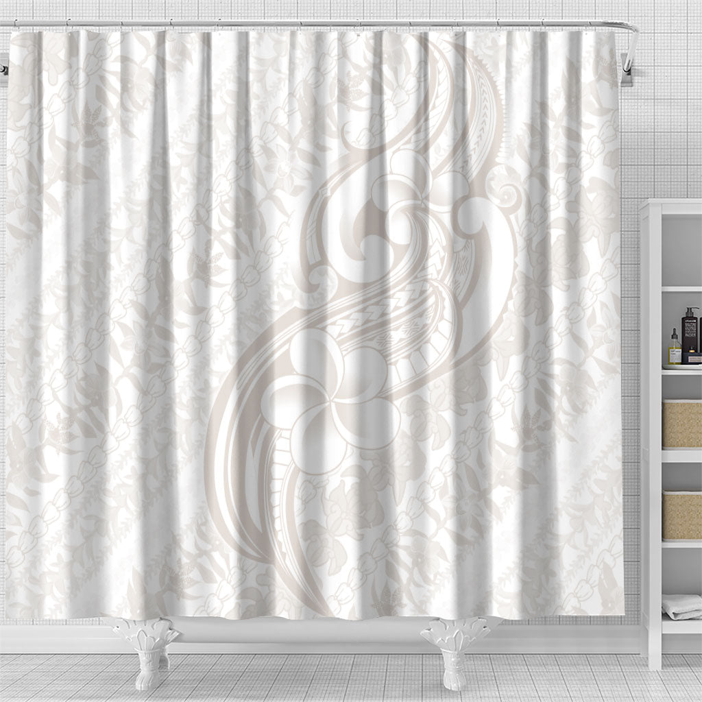 Hawaii Plumeria Lokelani Pikake Lei Shower Curtain Sandy Beige Polynesian Tattoo