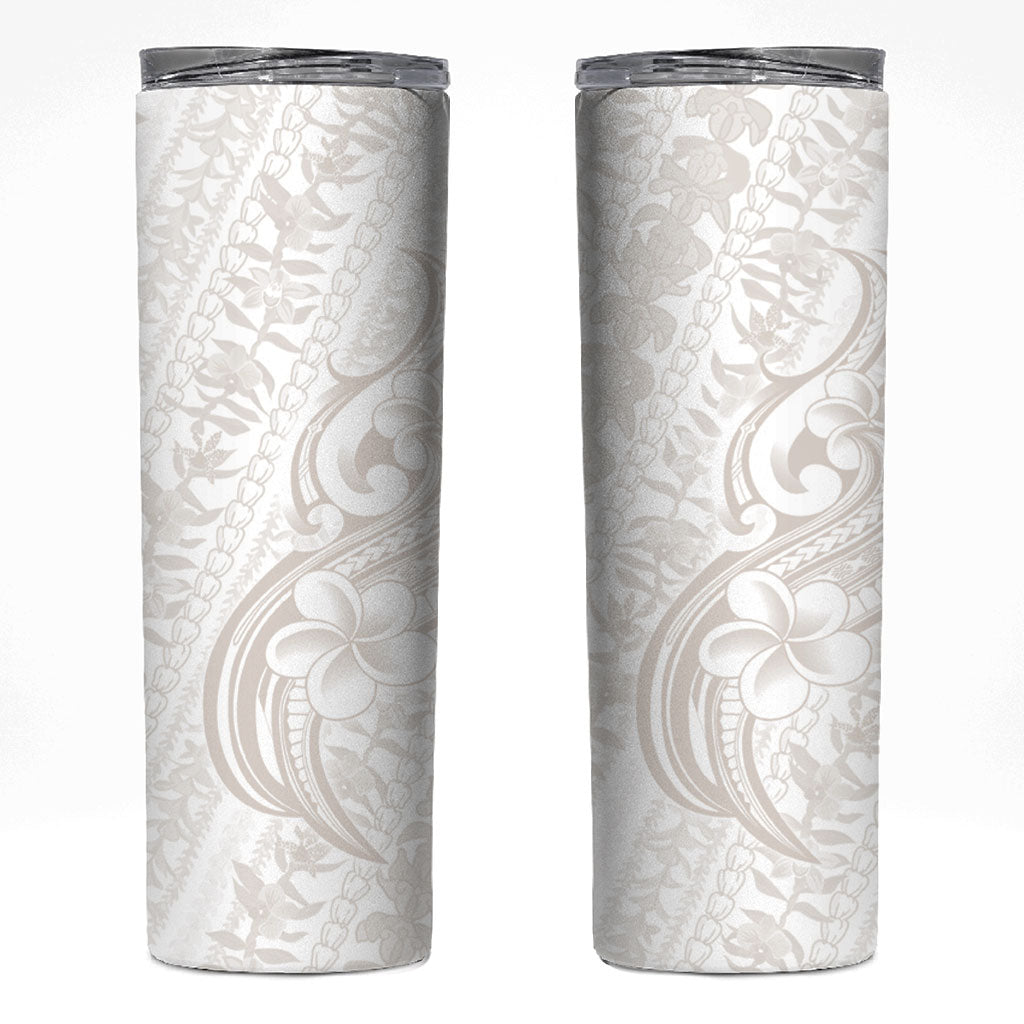 Hawaii Plumeria Lokelani Pikake Lei Skinny Tumbler Sandy Beige Polynesian Tattoo