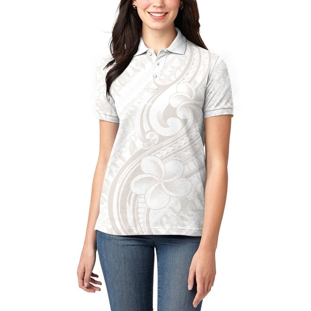 Hawaii Plumeria Lokelani Pikake Lei Women Polo Shirt Sandy Beige Polynesian Tattoo