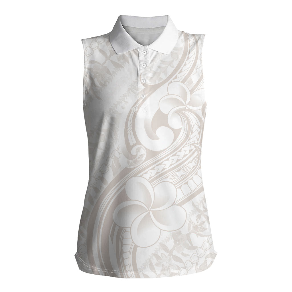 Hawaii Plumeria Lokelani Pikake Lei Women Sleeveless Polo Shirt Sandy Beige Polynesian Tattoo