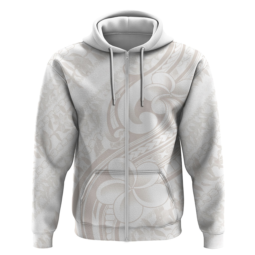 Hawaii Plumeria Lokelani Pikake Lei Zip Hoodie Sandy Beige Polynesian Tattoo