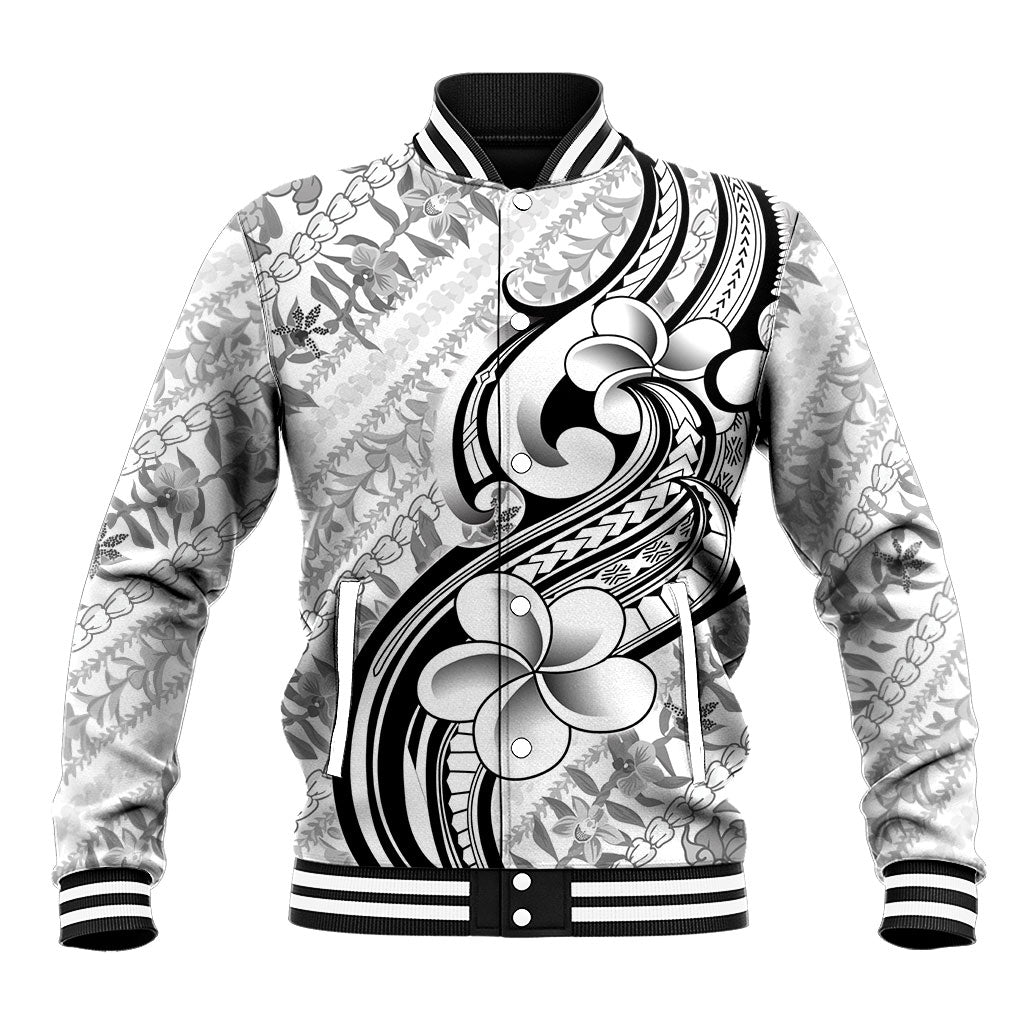 Hawaii Plumeria Lokelani Pikake Lei Baseball Jacket Ele'ele Polynesian Tattoo