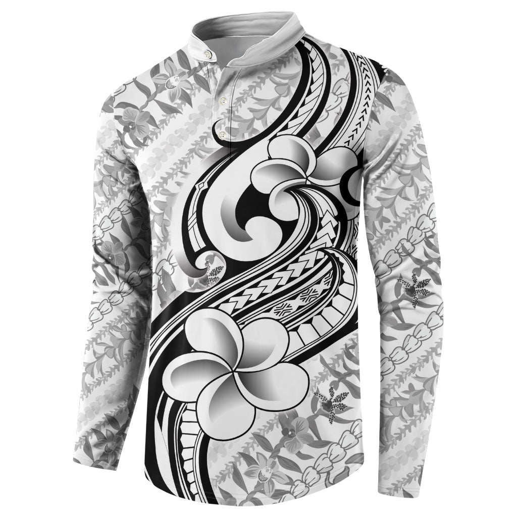 Hawaii Plumeria Lokelani Pikake Lei Button Sweatshirt Ele'ele Polynesian Tattoo