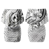 Hawaii Plumeria Lokelani Pikake Lei Couples Matching Off Shoulder Short Dress and Long Sleeve Button Shirt Ele'ele Polynesian Tattoo LT9 - Polynesian Pride
