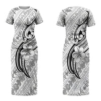 Hawaii Plumeria Lokelani Pikake Lei Couples Matching Short Sleeve Bodycon Dress and Hawaiian Shirt Ele'ele Polynesian Tattoo LT9 - Polynesian Pride