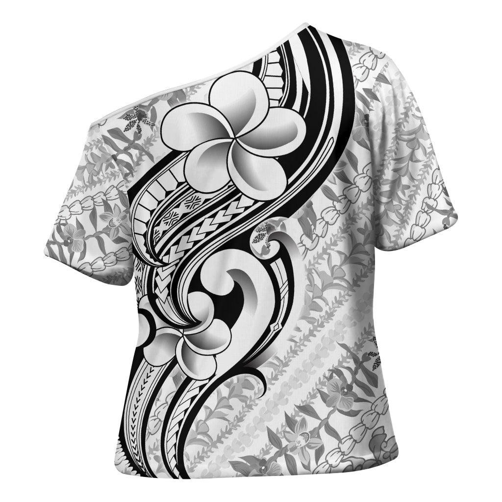 Hawaii Plumeria Lokelani Pikake Lei Cross Shoulder Shirt Ele'ele Polynesian Tattoo