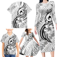 Hawaii Plumeria Lokelani Pikake Lei Family Matching Long Sleeve Bodycon Dress and Hawaiian Shirt Ele'ele Polynesian Tattoo