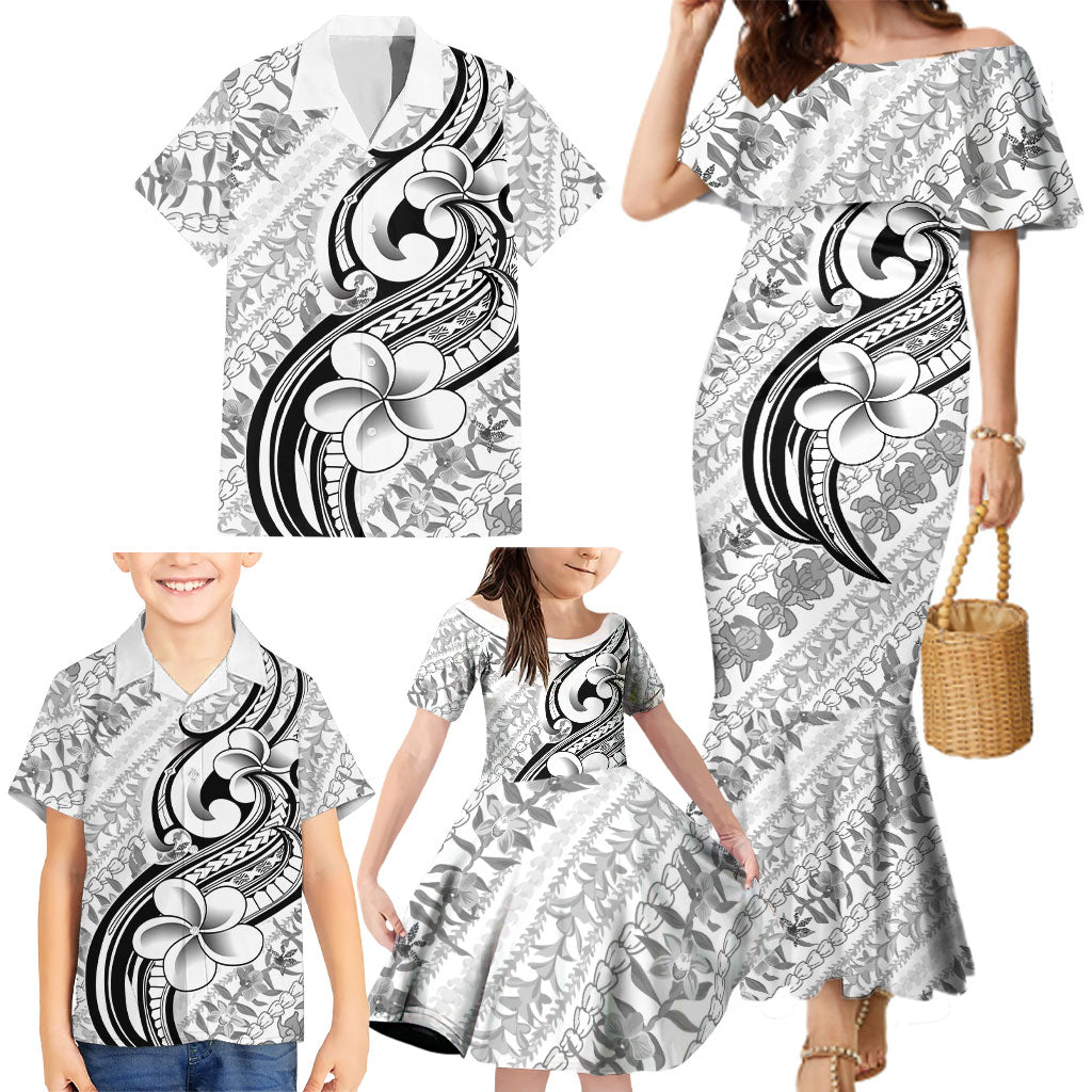 Hawaii Plumeria Lokelani Pikake Lei Family Matching Mermaid Dress and Hawaiian Shirt Ele'ele Polynesian Tattoo