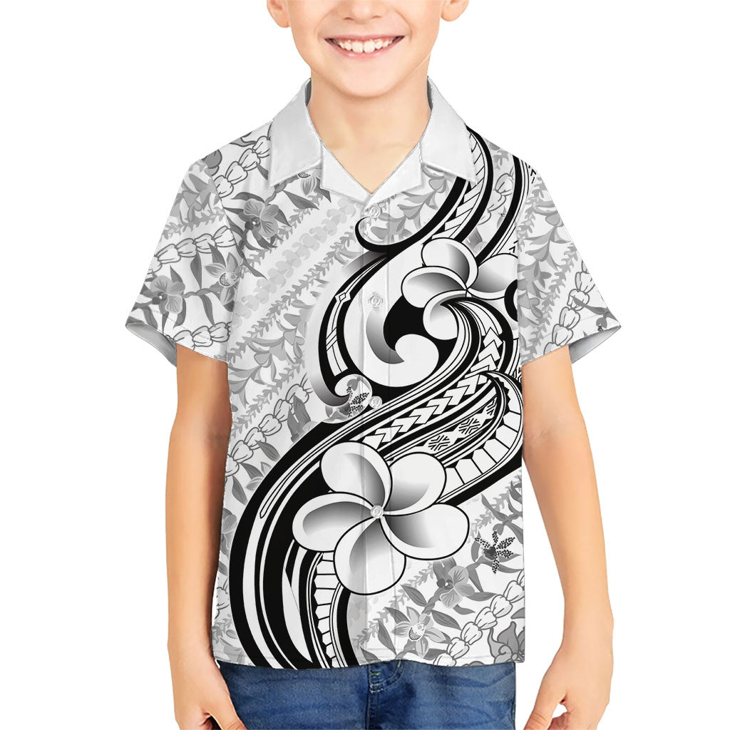 Hawaii Plumeria Lokelani Pikake Lei Family Matching Off Shoulder Short Dress and Hawaiian Shirt Ele'ele Polynesian Tattoo