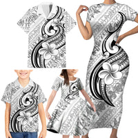Hawaii Plumeria Lokelani Pikake Lei Family Matching Short Sleeve Bodycon Dress and Hawaiian Shirt Ele'ele Polynesian Tattoo