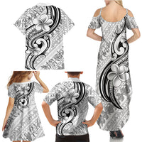 Hawaii Plumeria Lokelani Pikake Lei Family Matching Summer Maxi Dress and Hawaiian Shirt Ele'ele Polynesian Tattoo