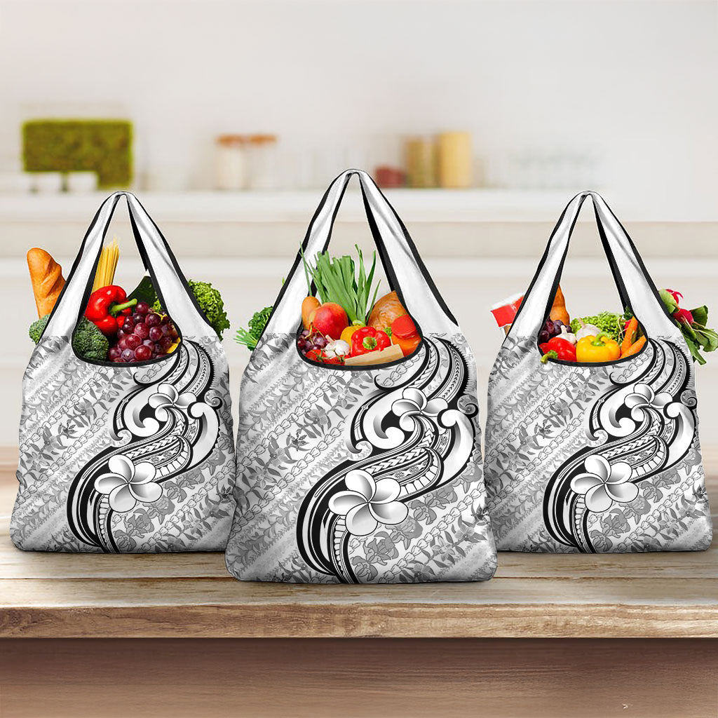 Hawaii Plumeria Lokelani Pikake Lei Grocery Bag Ele'ele Polynesian Tattoo LT9 3-pack One Size Black - Polynesian Pride