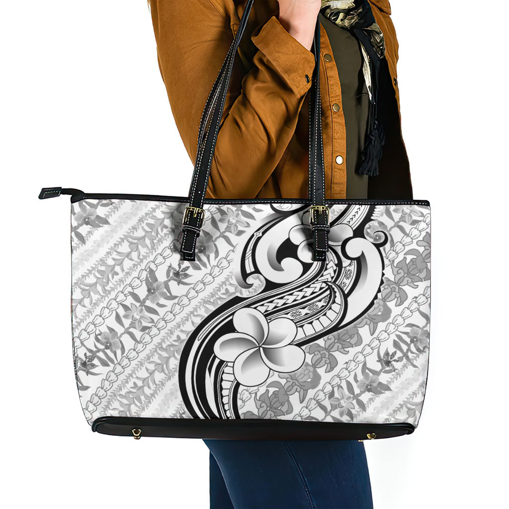 Hawaii Plumeria Lokelani Pikake Lei Leather Tote Bag Ele'ele Polynesian Tattoo LT9 - Polynesian Pride