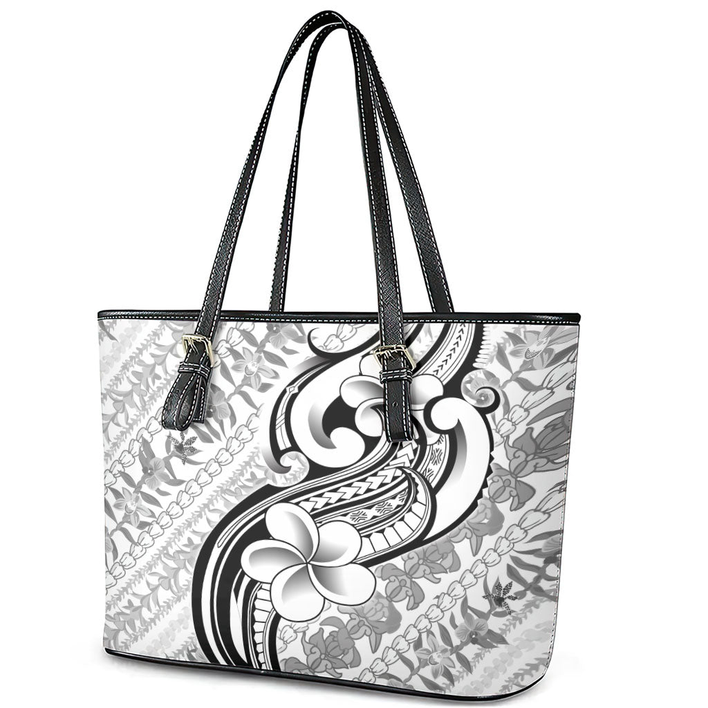Hawaii Plumeria Lokelani Pikake Lei Leather Tote Bag Ele'ele Polynesian Tattoo LT9 - Polynesian Pride