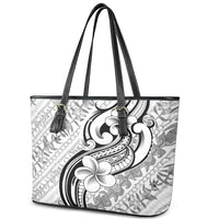 Hawaii Plumeria Lokelani Pikake Lei Leather Tote Bag Ele'ele Polynesian Tattoo LT9 - Polynesian Pride