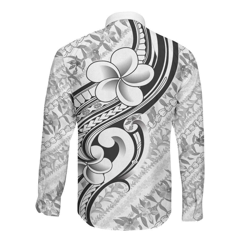 Hawaii Plumeria Lokelani Pikake Lei Long Sleeve Button Shirt Ele'ele Polynesian Tattoo LT9 - Polynesian Pride