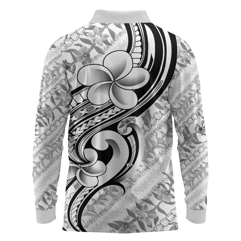 Hawaii Plumeria Lokelani Pikake Lei Long Sleeve Polo Shirt Ele'ele Polynesian Tattoo