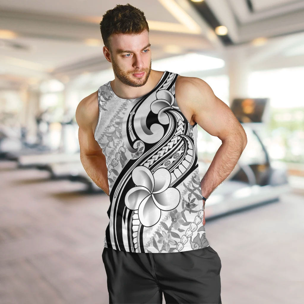 Hawaii Plumeria Lokelani Pikake Lei Men Tank Top Ele'ele Polynesian Tattoo LT9 Black - Polynesian Pride