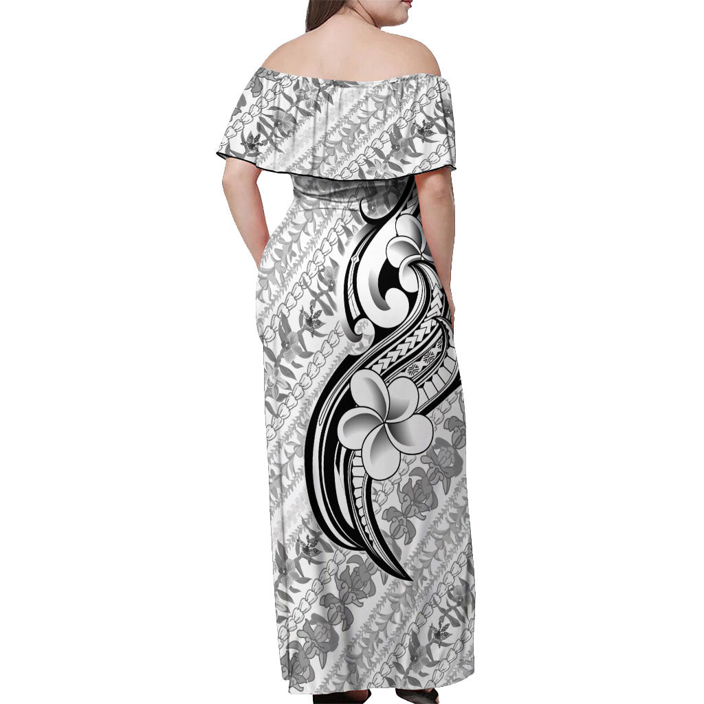 Hawaii Plumeria Lokelani Pikake Lei Off Shoulder Maxi Dress Ele'ele Polynesian Tattoo